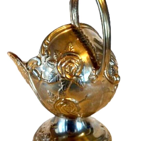 Vintage Embossed Sugar Scuttle Silverplate Sugar Bowl Floral Rose Design - Picture 6 of 7